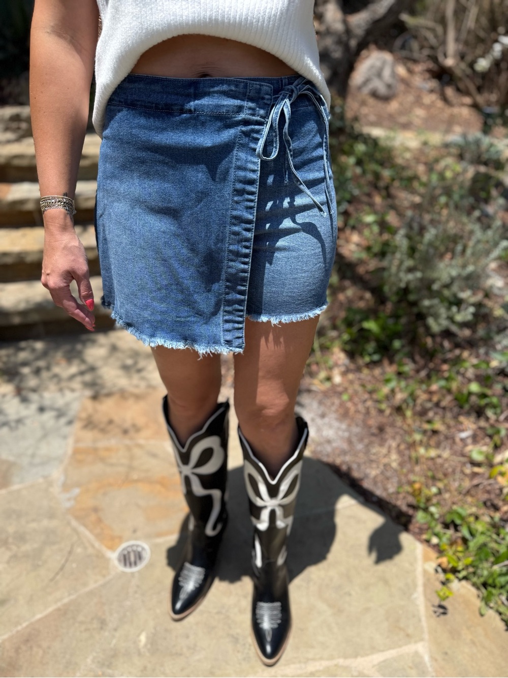 Women's Blue Denim Wrap Mini Skirt